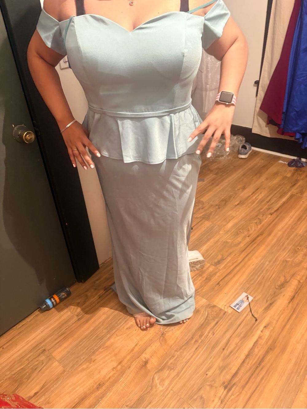 Light Blue Peplum Maxi Skirt - Women